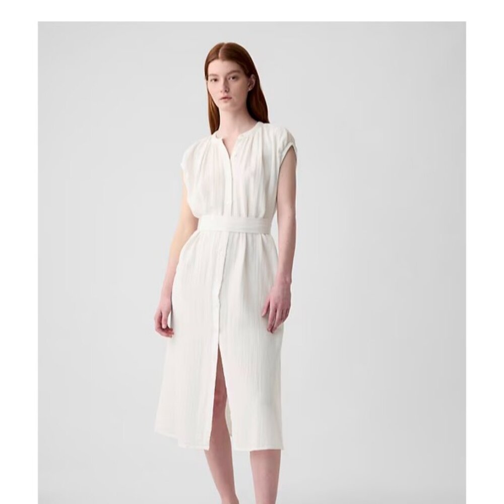 Gap crinkle gauze white midi dress